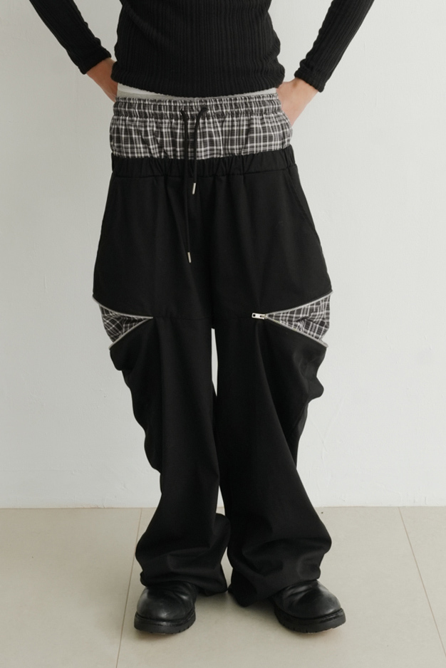 Layered Check Sagging Pants #長褲