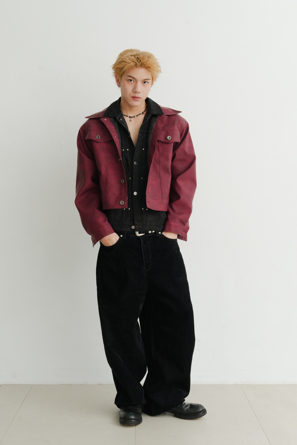 Leather Cropped Trucker Jacket #外套