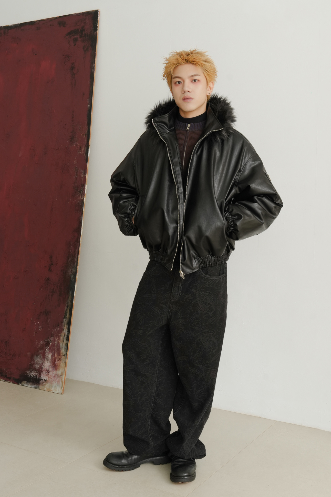 Leather Raccoon Fur Hooded Jacket #外套