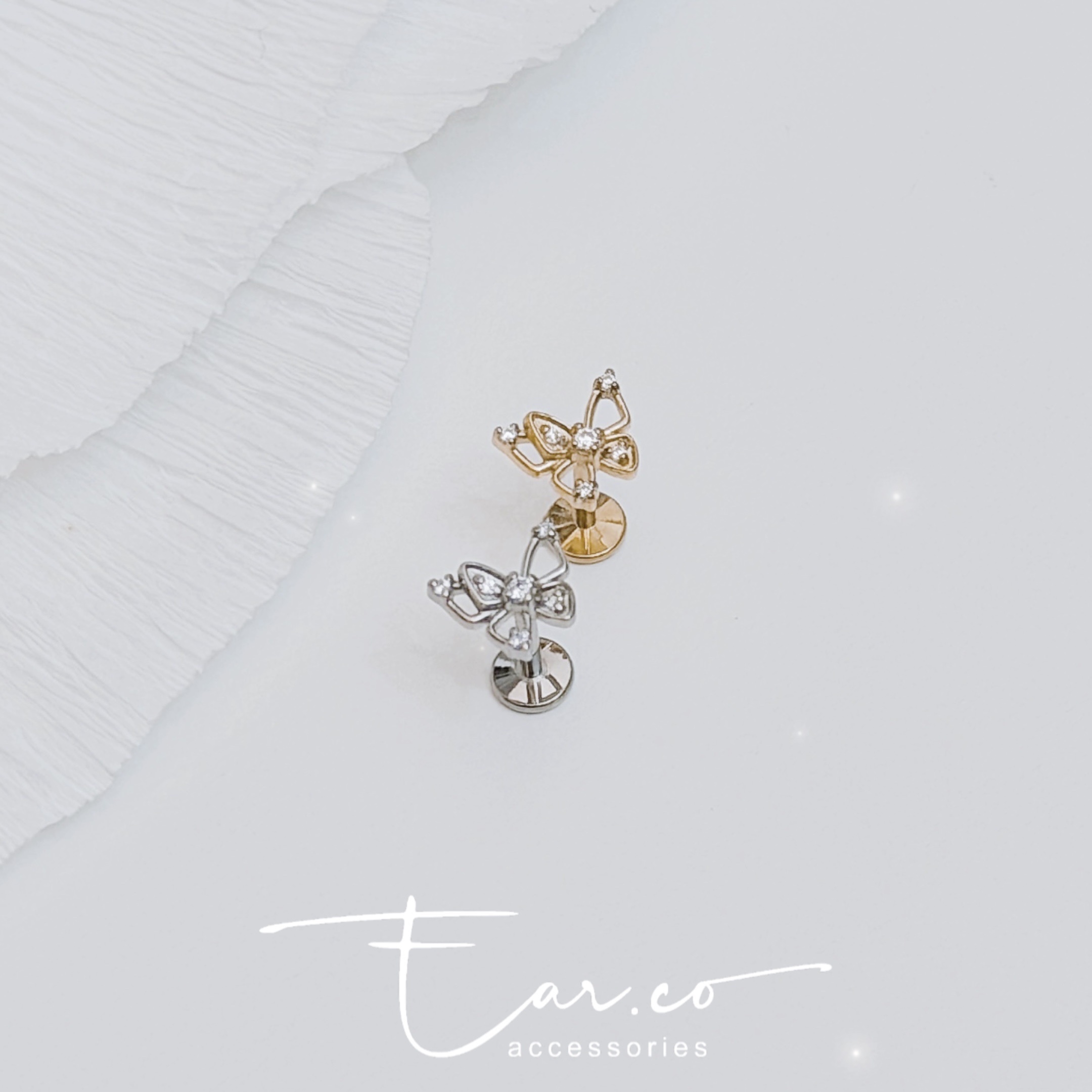 精緻鏤空小蝴蝶平頭耳門/耳珠/耳骨釘 [G23 Titanium]