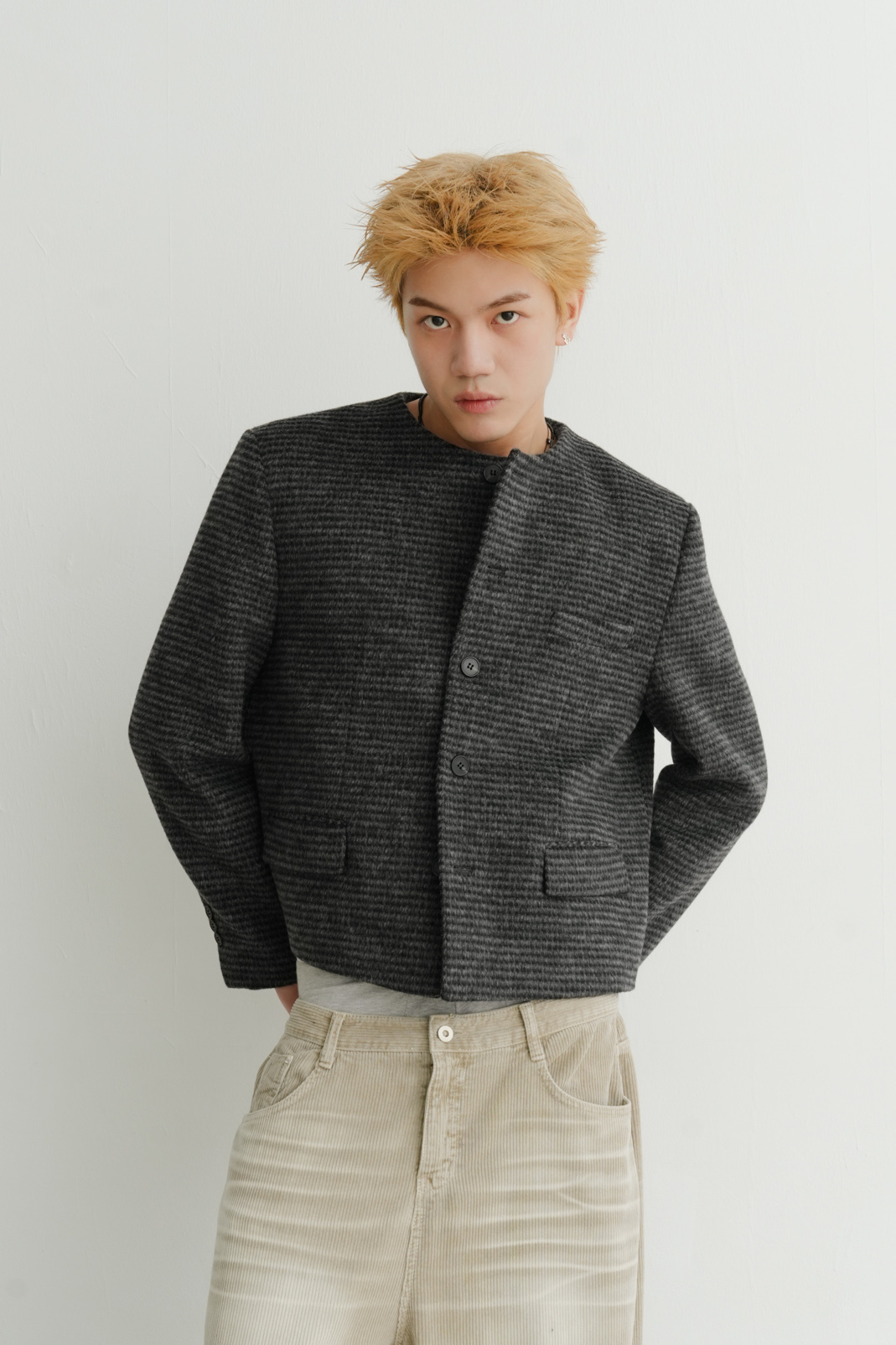 pi wool check crop #外套