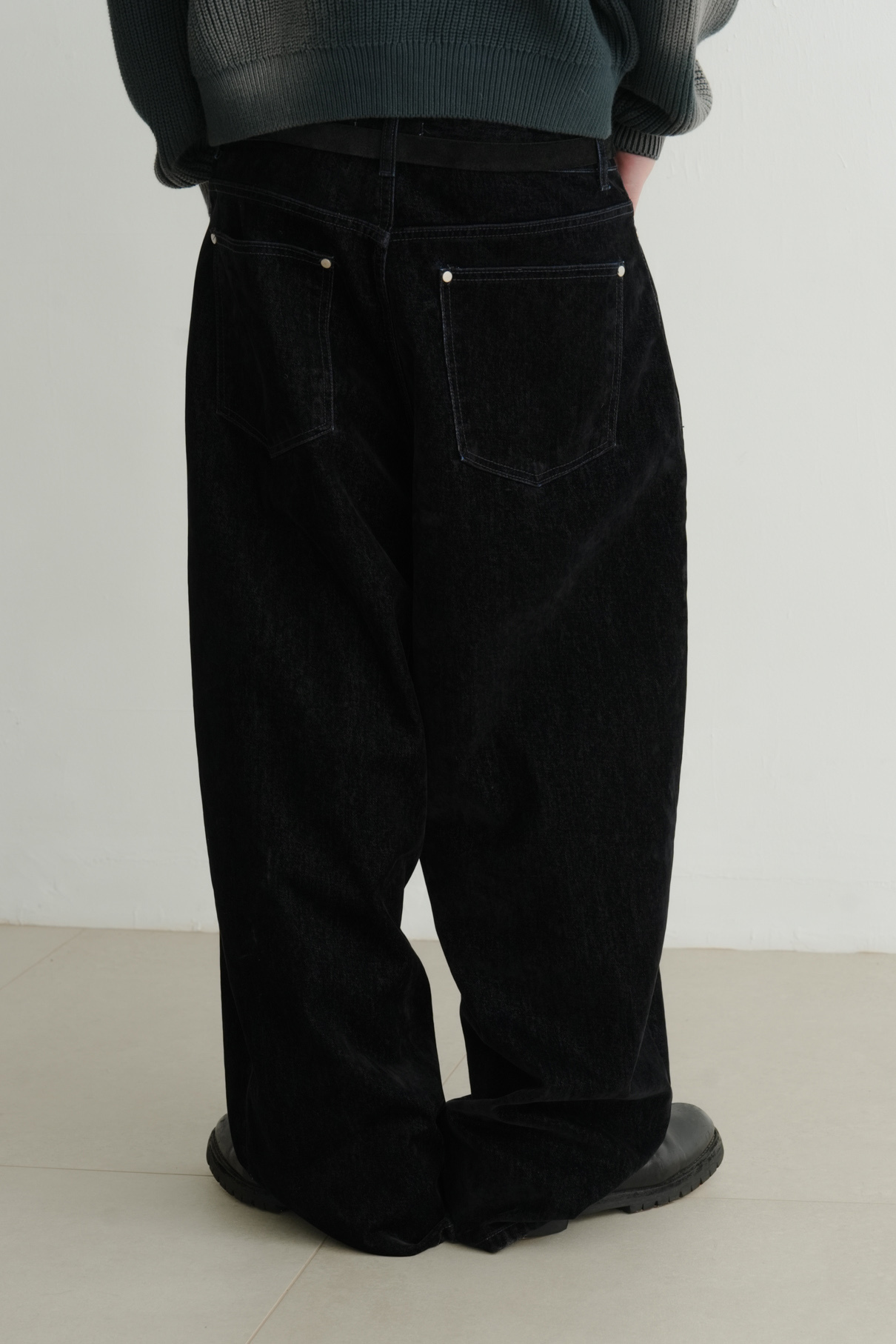 Velour Washed Denim Balloon Pants #長褲