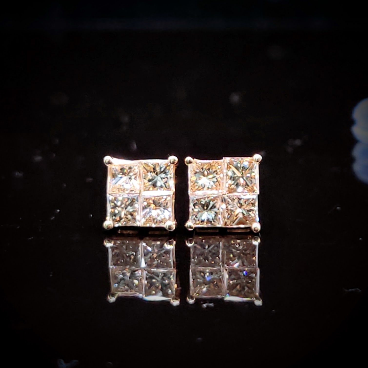 全新18K玫瑰金1卡12份鑽石耳環