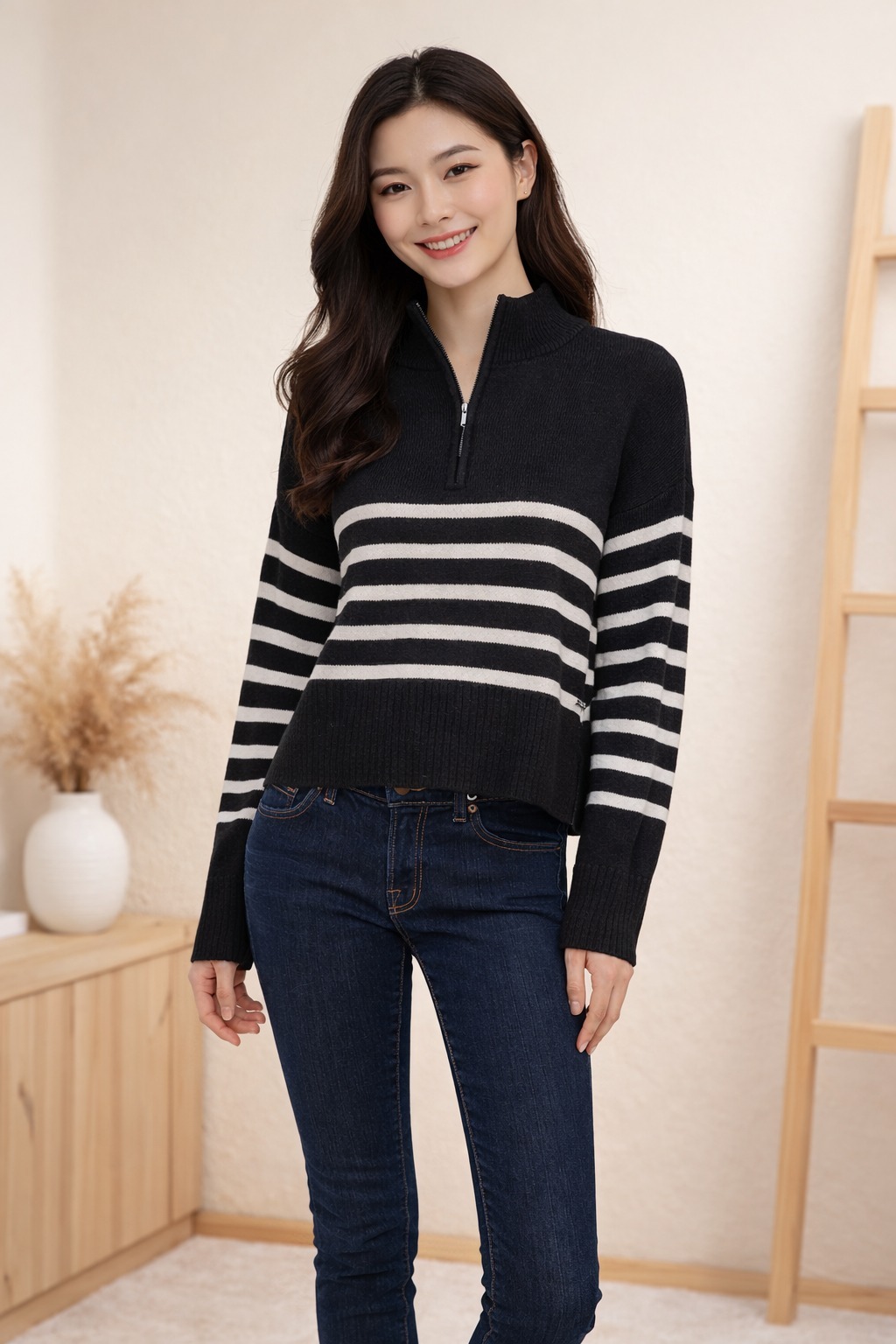 OBS292 DKNY Women's Quarter-Zip Sweater