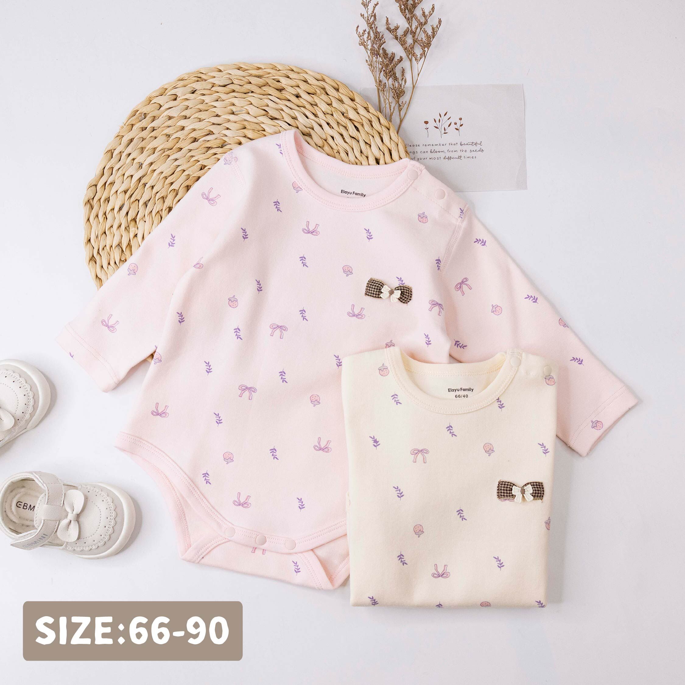 衣拉語【JG5201】甜甜草莓與蝴蝶結長袖包屁衣＊二色