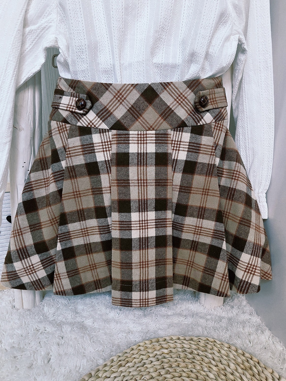 Pricilla 格仔百褶裙褲