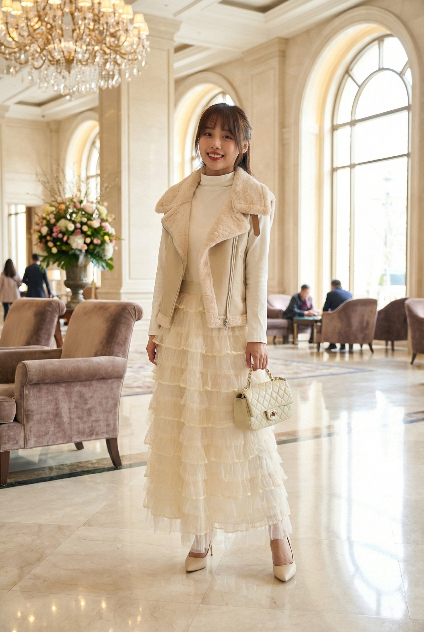 刷毛翻領皮革背心