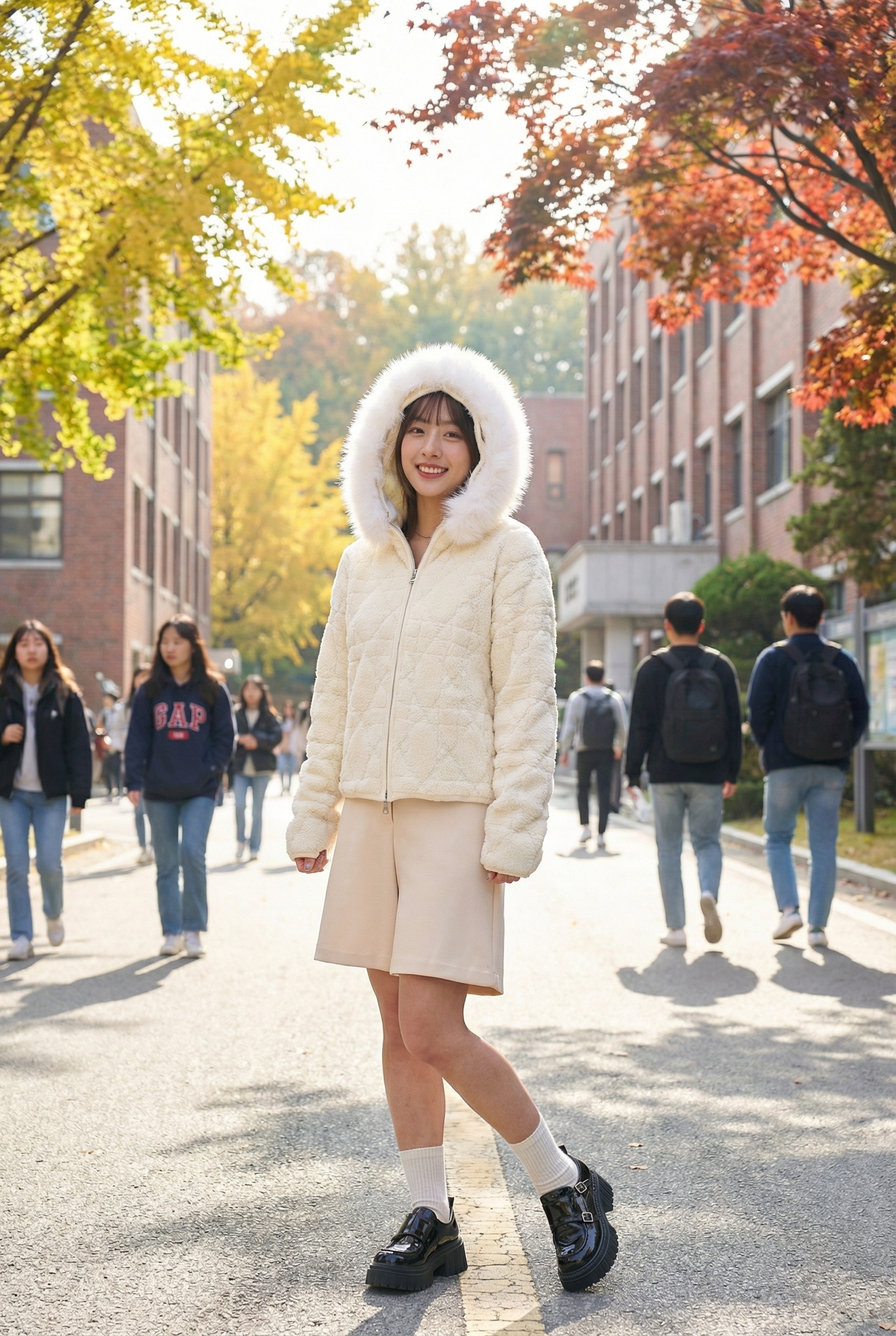 暖棉格紋毛絨連帽外套