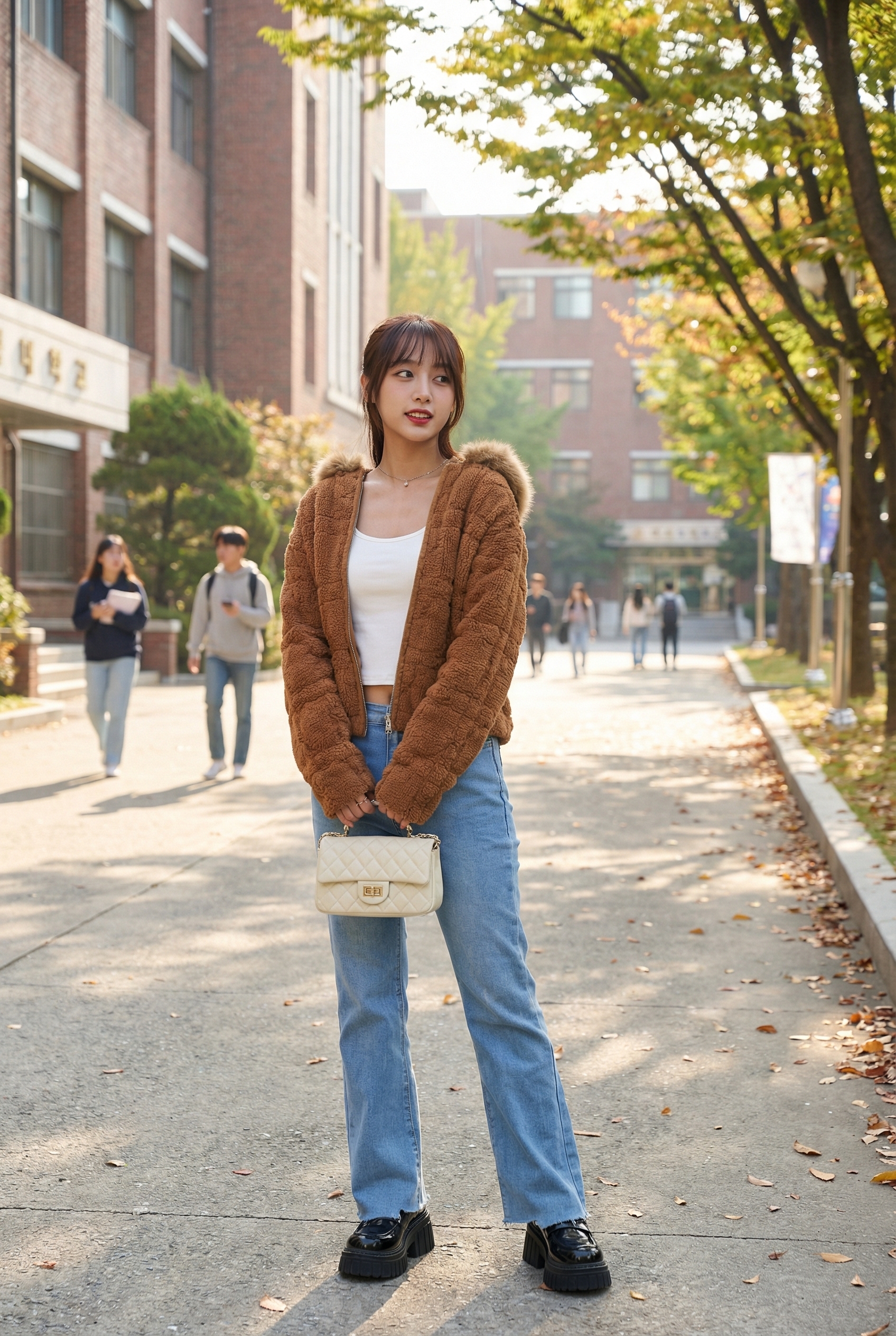 暖棉格紋毛絨連帽外套