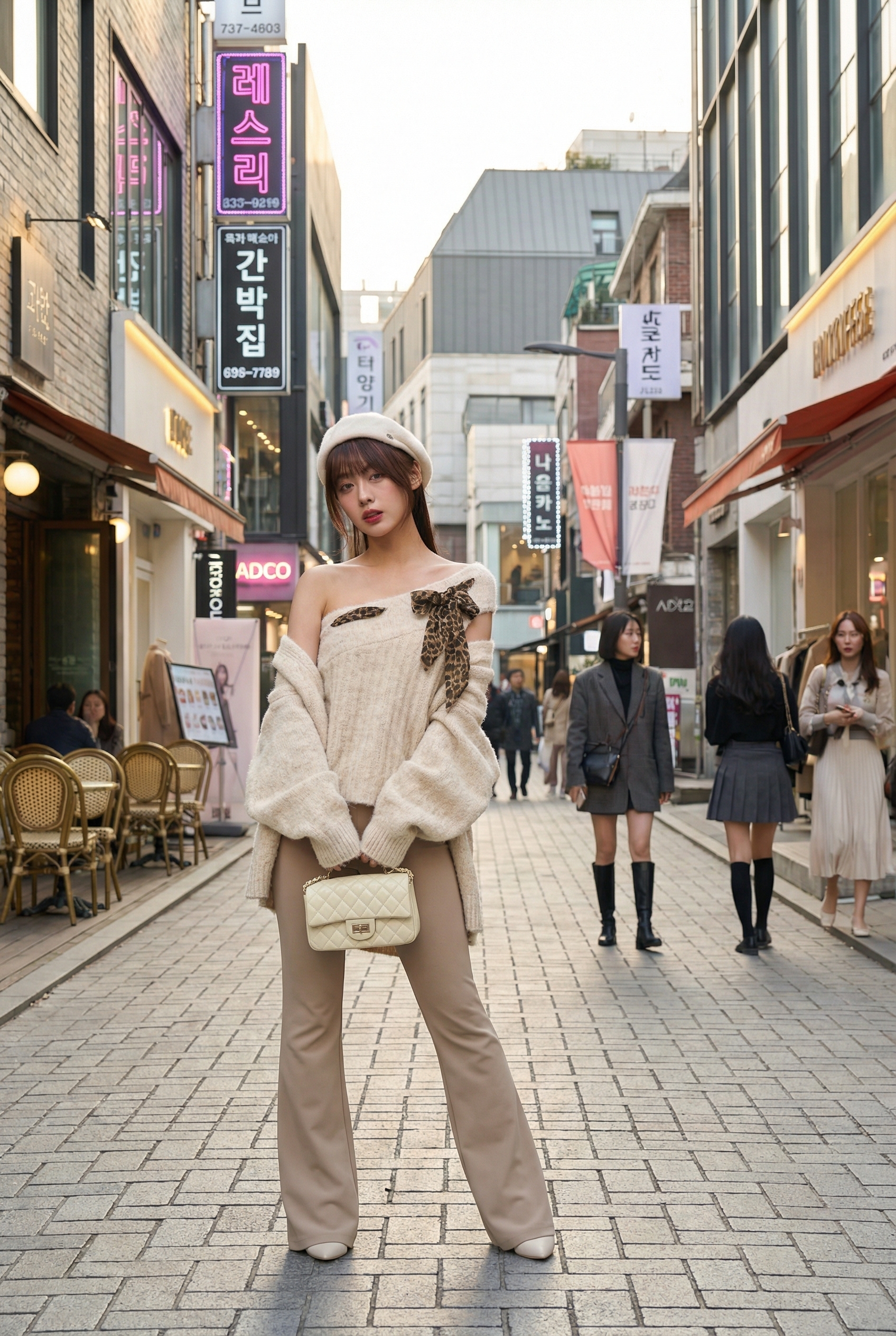 蕾絲小心機修身喇叭長褲