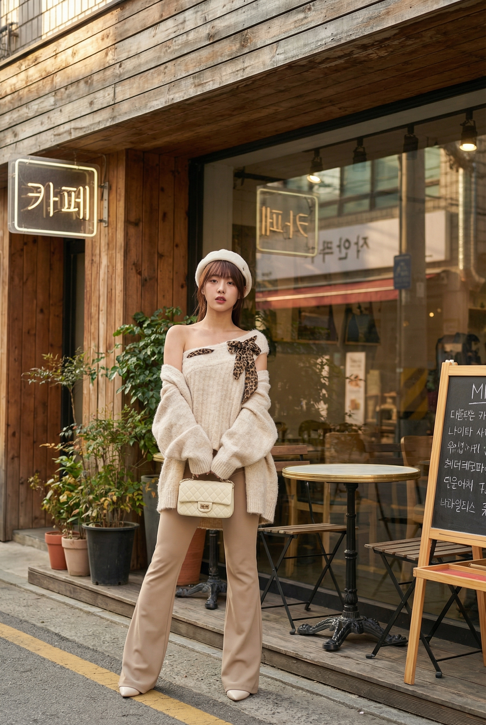 蕾絲小心機修身喇叭長褲