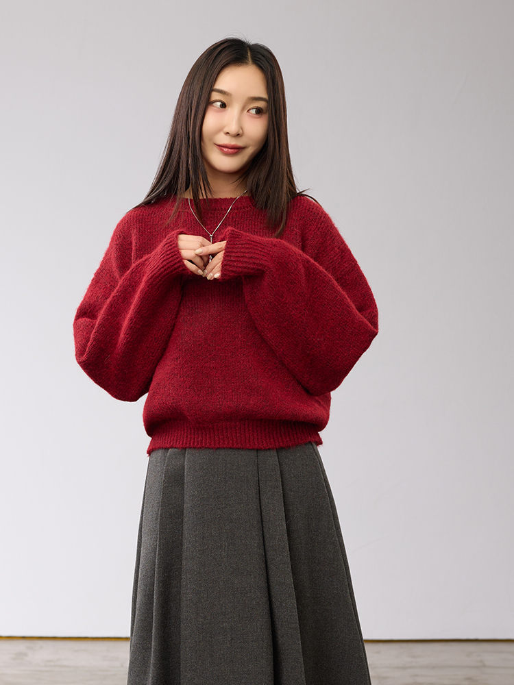 OH!HER 包色款圓領針織上衣（9%羊毛）