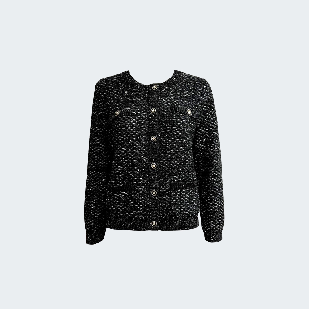 霧白織紋羊毛針織外套