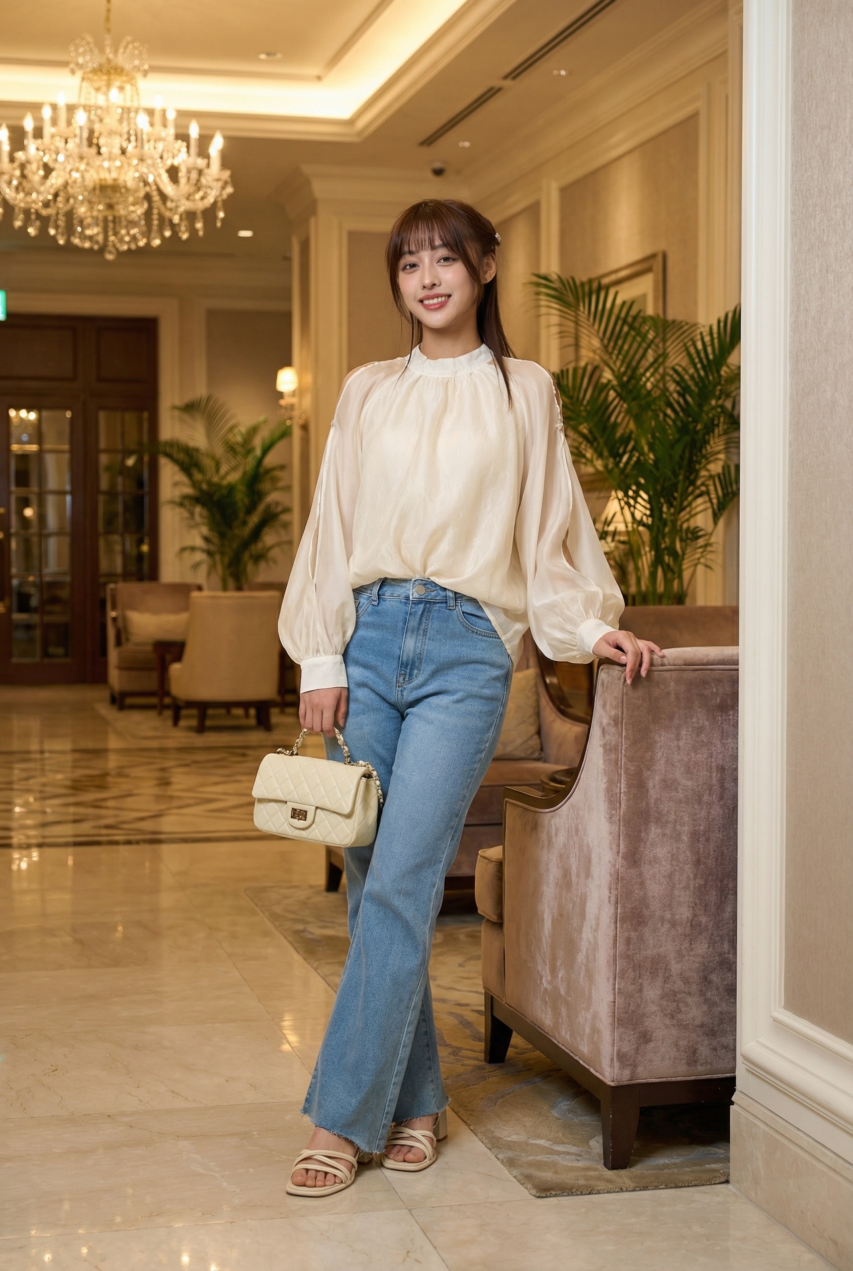 霧光蕾語珍珠露肩上衣