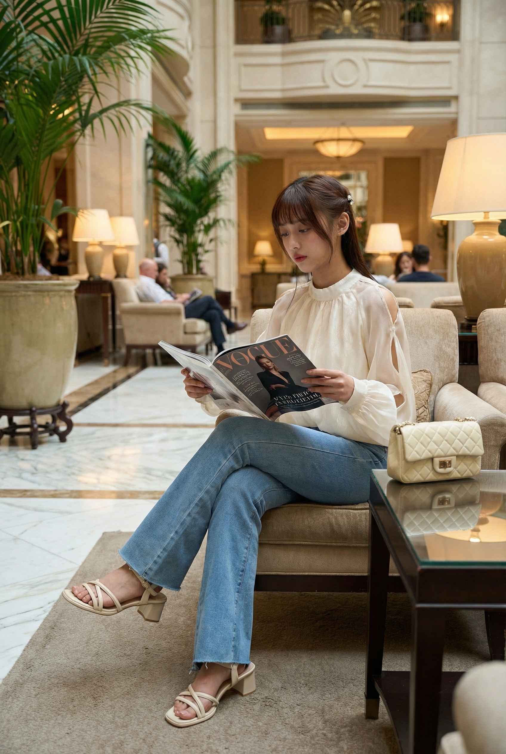 霧光蕾語珍珠露肩上衣