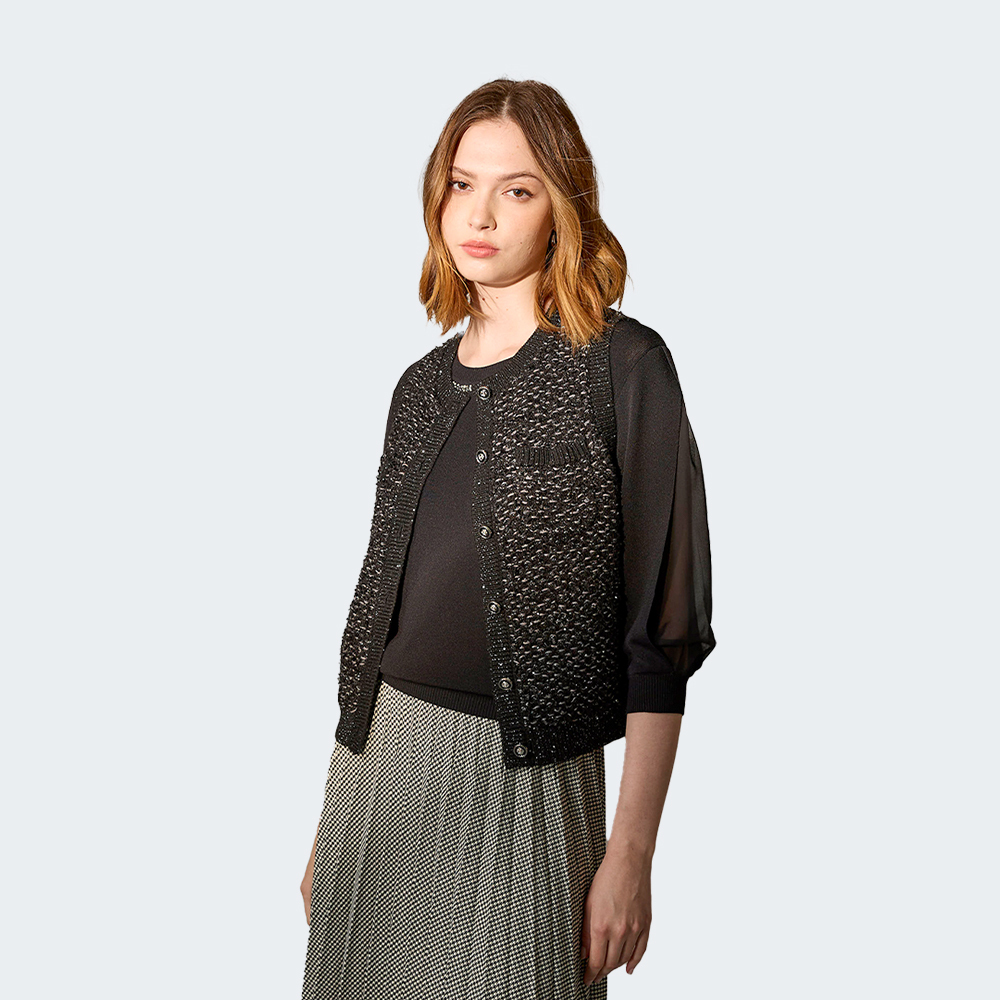 金蔥混羊毛立體針織背心