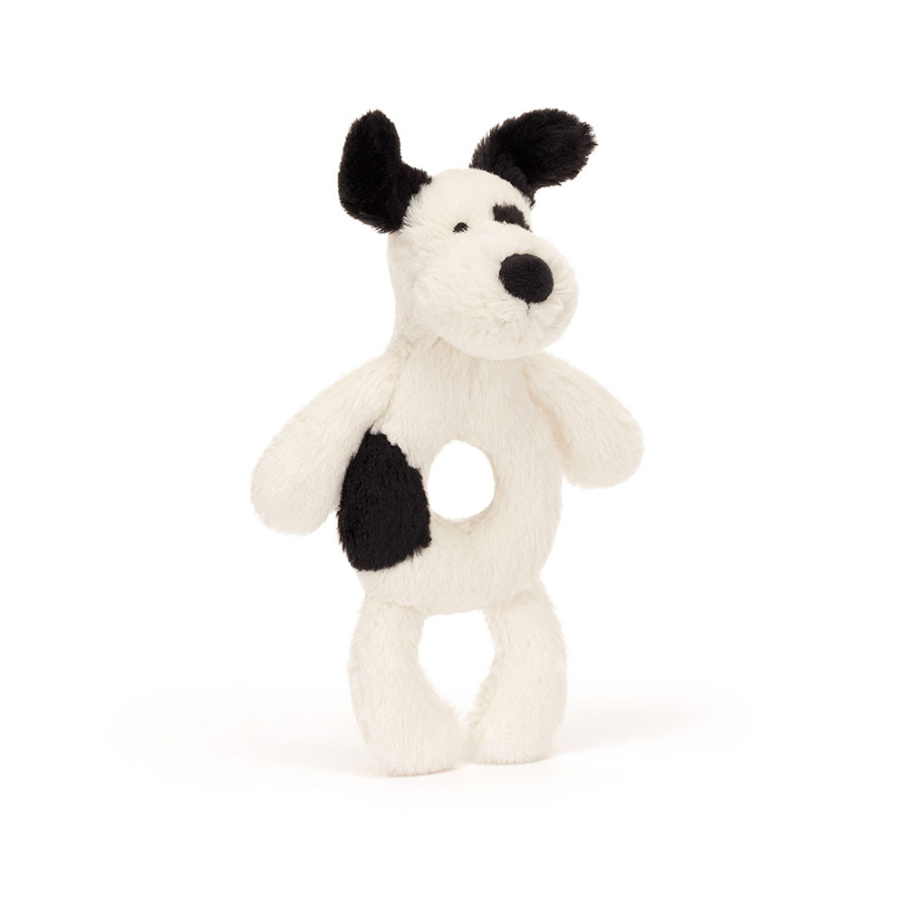Jellycat Bashful Black and Cream Puppy Ring Rattle 大白狗手搖鈴