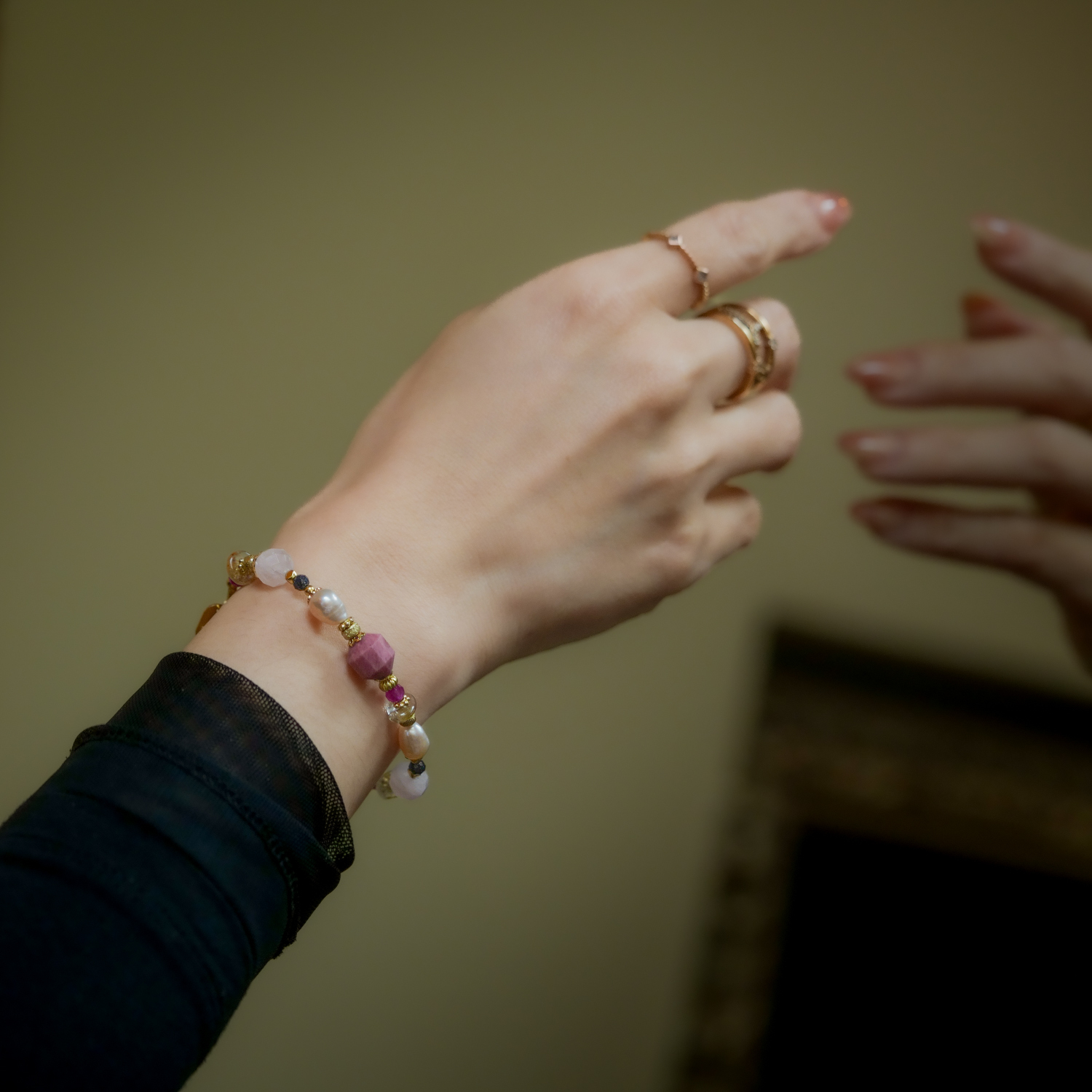 粉紅泡泡｜玫瑰石粉晶紅寶石手鍊 C1769