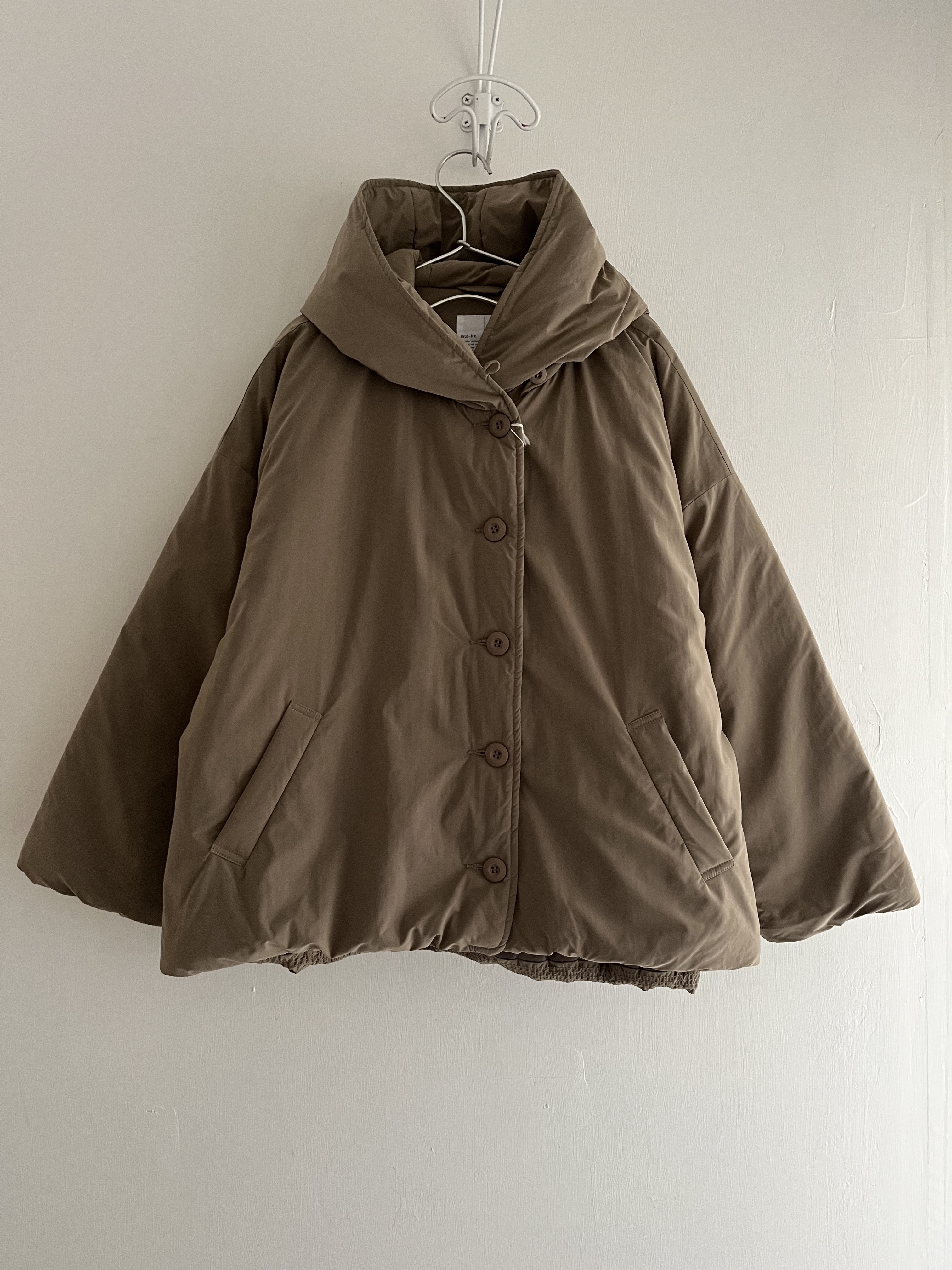 ista-ire卡其色夾綿泡泡領有帽褸