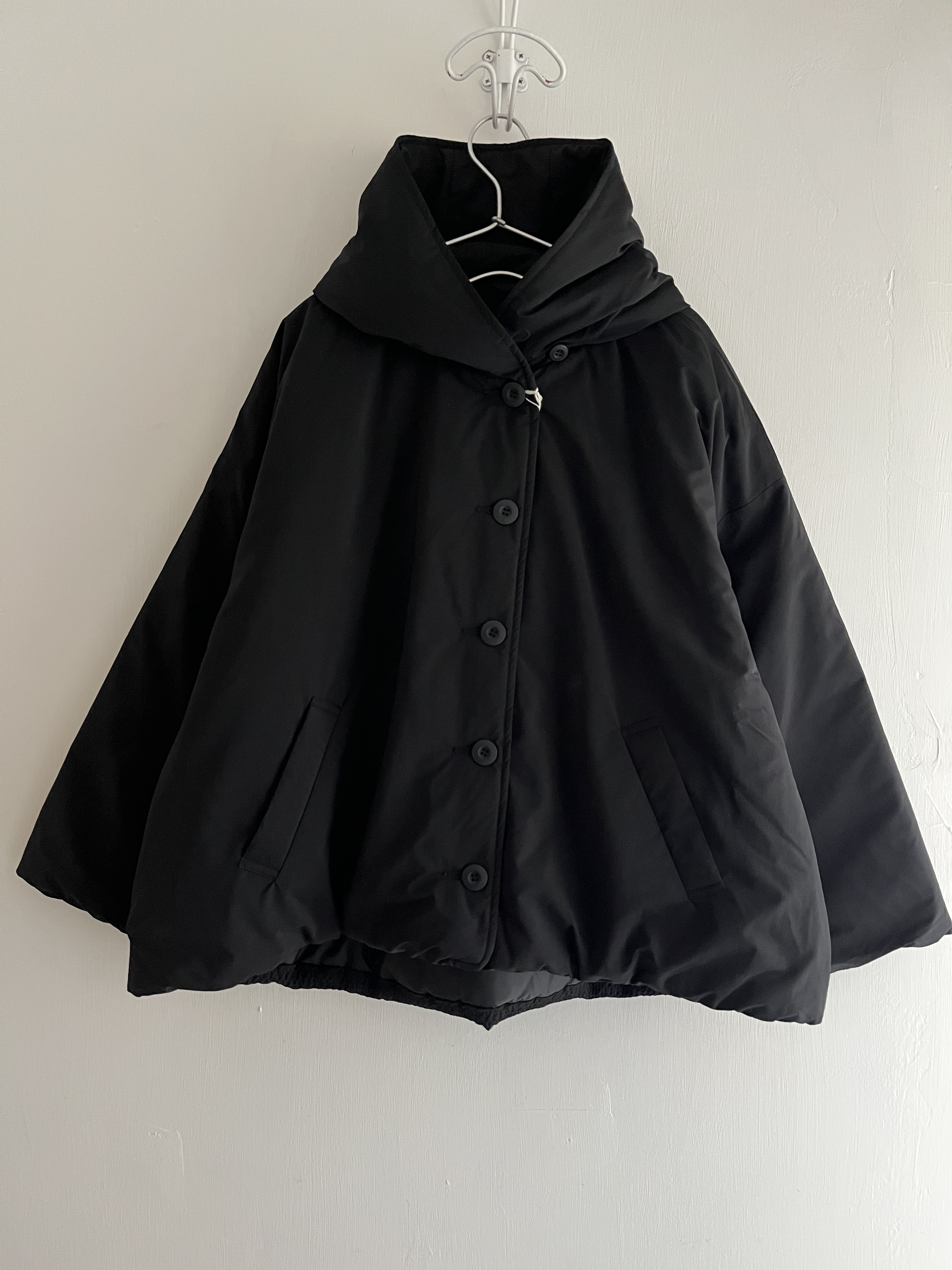 USA-ire黑色夾綿泡泡領有帽褸