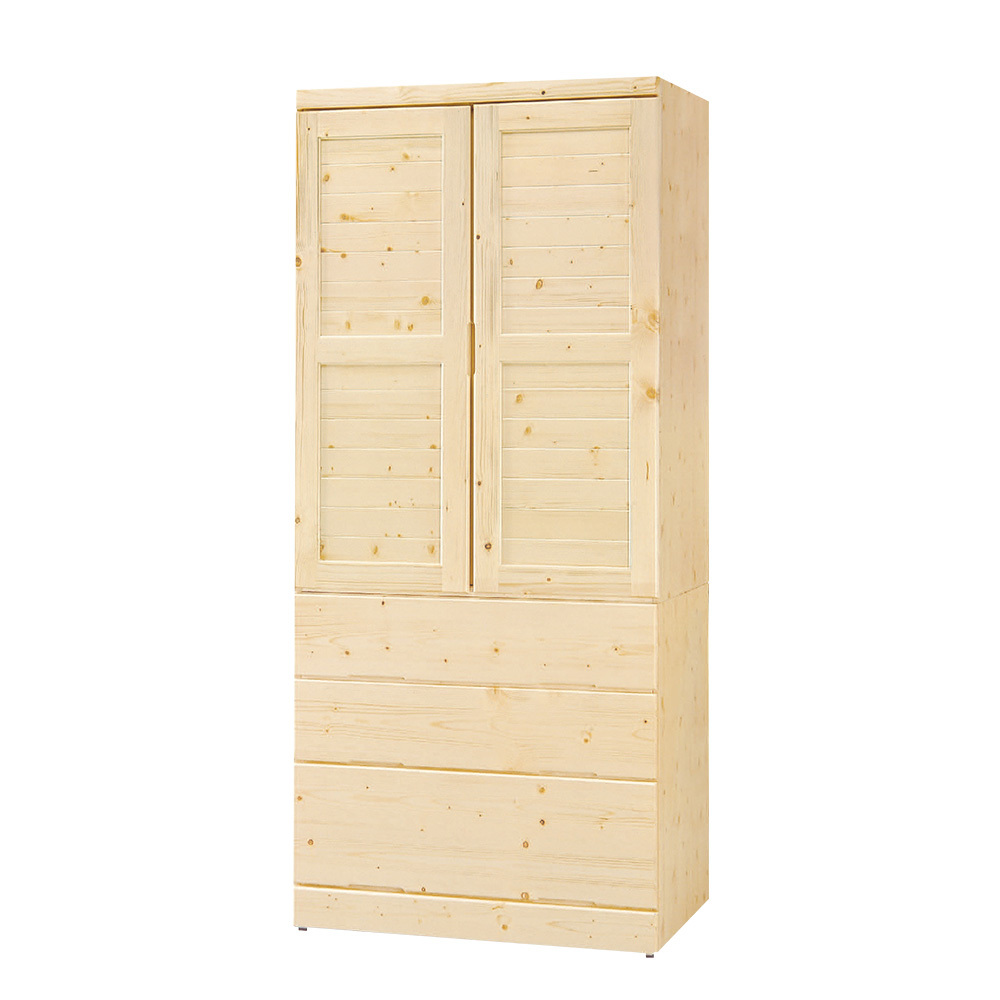 柏蒂家居-雅羅3尺三抽二門松木衣櫃