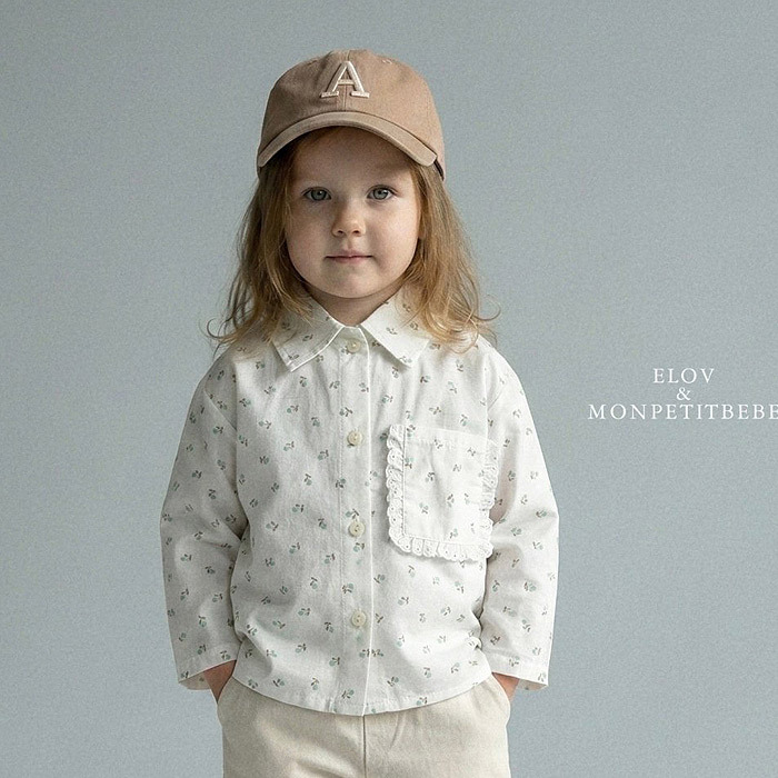 正韓春Monpetitbebe櫻桃蕾絲口袋領子上衣