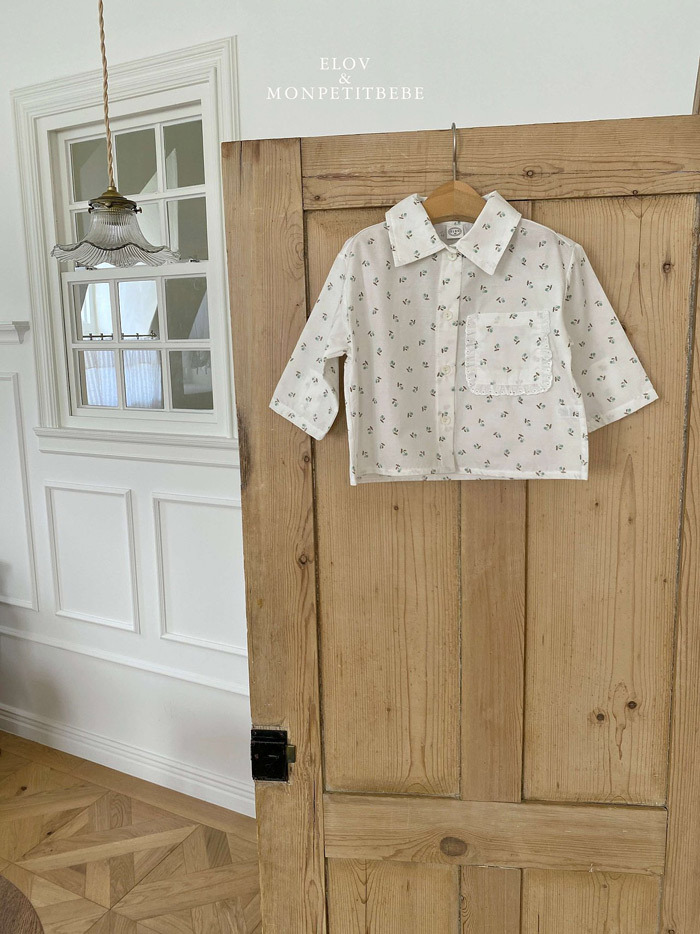 正韓春Monpetitbebe櫻桃蕾絲口袋領子上衣