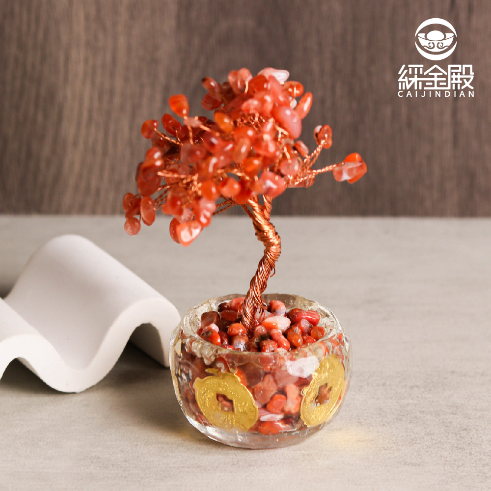 紅瑪瑙-招財聚富琉璃水晶發財樹｜過爐加持｜招財樹｜正能量｜財運【綵金殿】