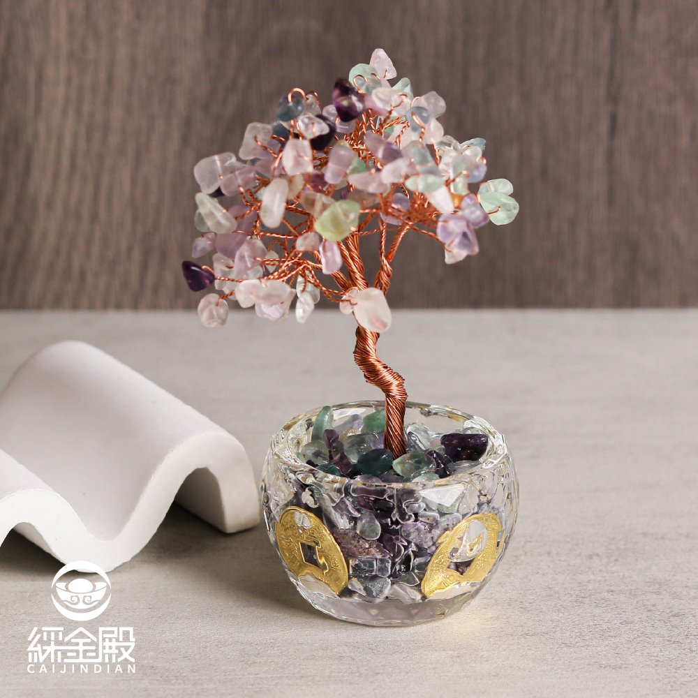 七彩螢石-招財聚富琉璃水晶發財樹｜過爐加持｜招財樹｜正能量｜財運【綵金殿】