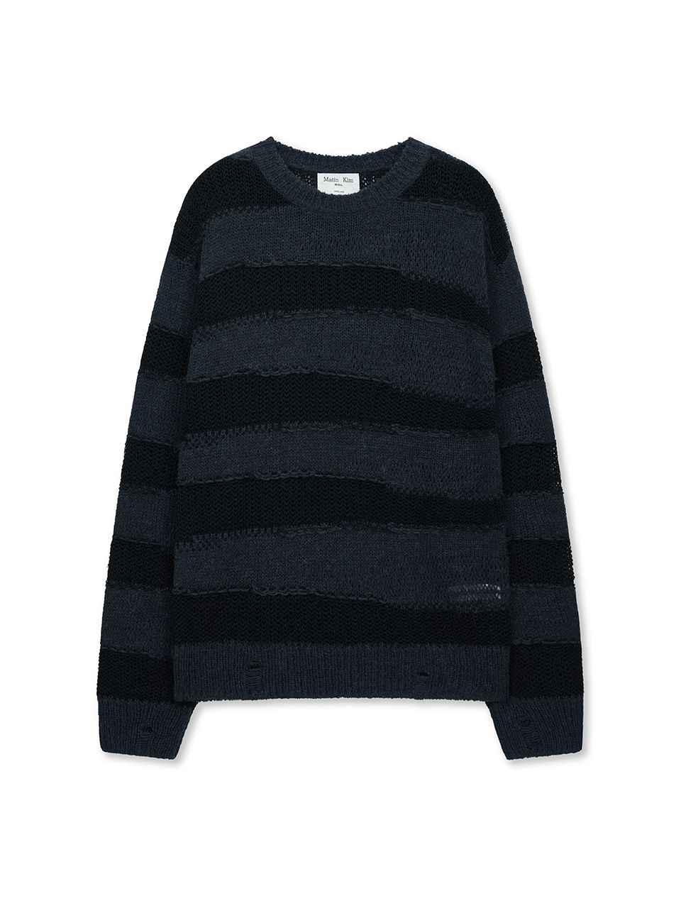 拼接條紋針織上衣 海軍藍