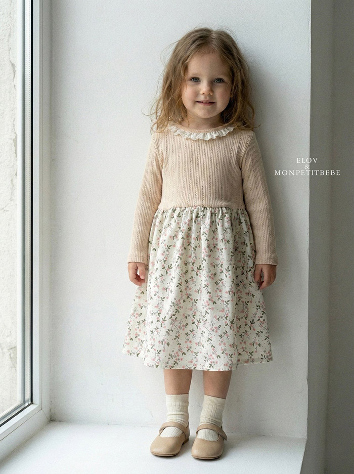 正韓春Monpetitbebe 兩色碎花拼接洋裝