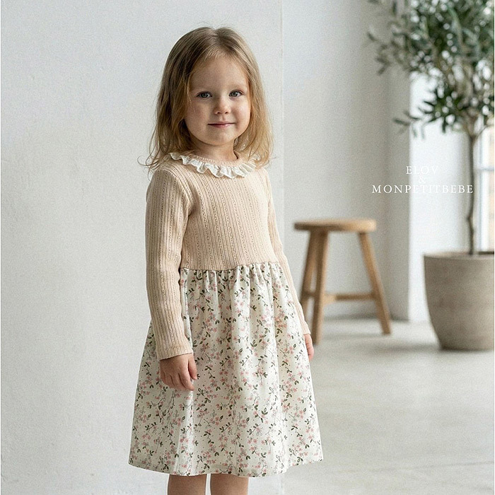 正韓春Monpetitbebe 兩色碎花拼接洋裝