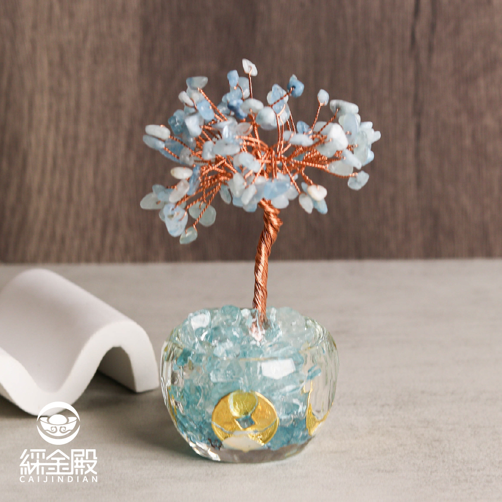 海藍寶-招財聚富琉璃水晶發財樹｜過爐加持｜招財樹｜正能量｜財運【綵金殿】