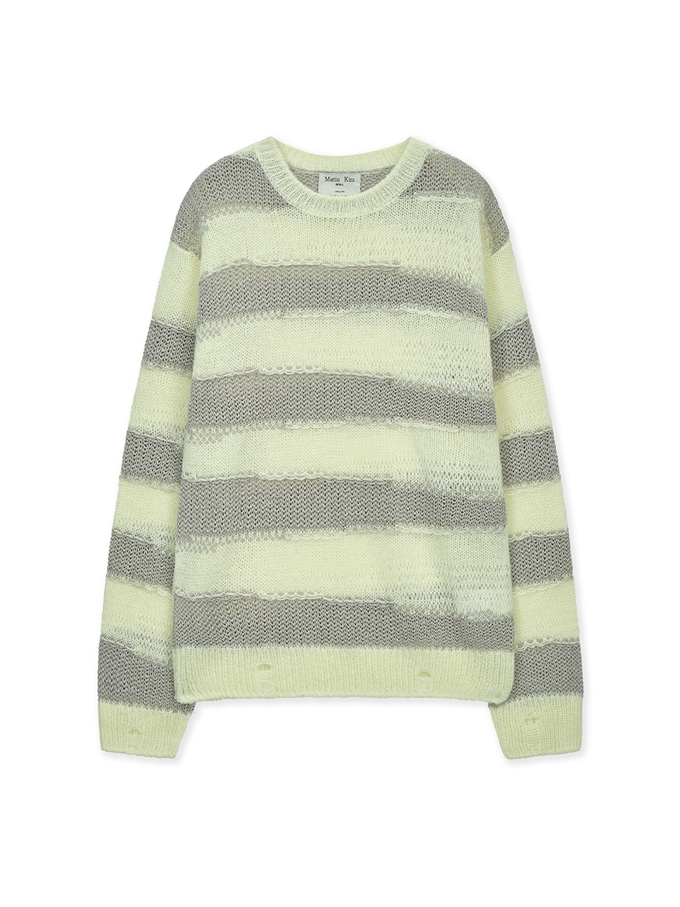 拼接條紋針織上衣 淺黃色