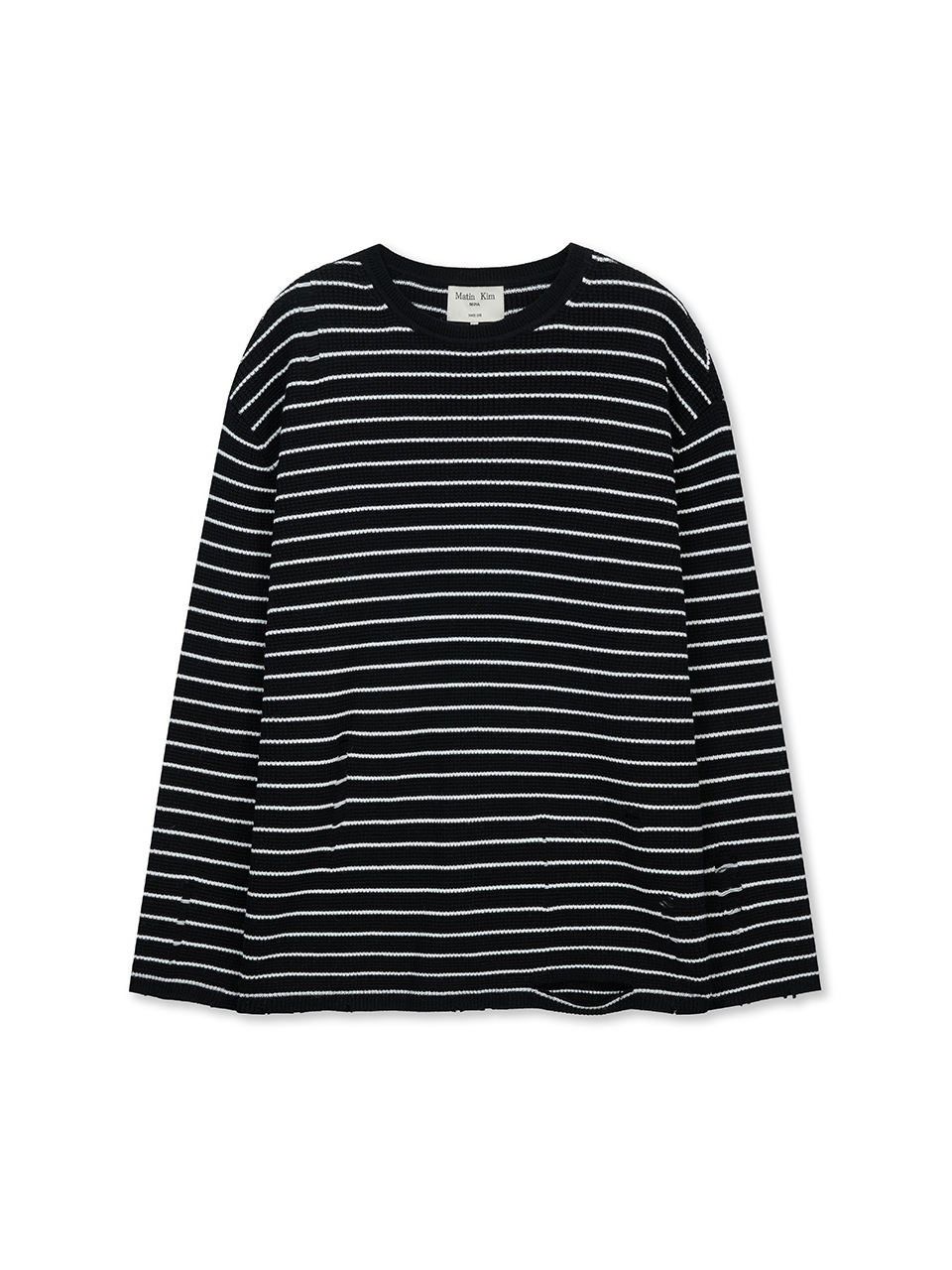 刷破細節條紋針織上衣 黑色