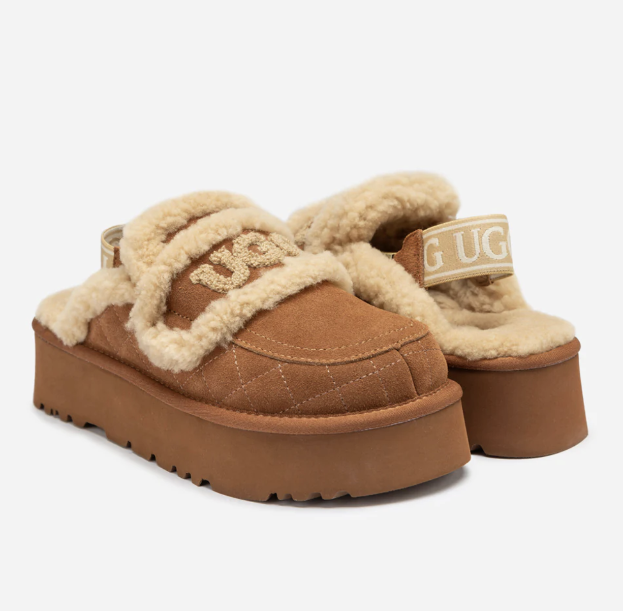 UGG Ozwear Matelasse Shearling Platform Slipper (Detachable Feathre)