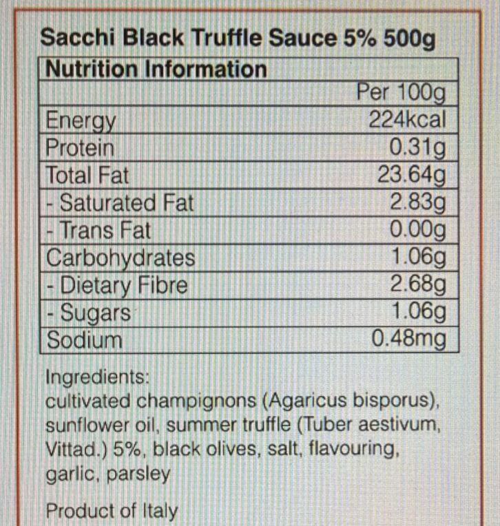 SACCHI TARTUFI - 黑松露醬 (5%) 500g  (食用期到2028年7月)