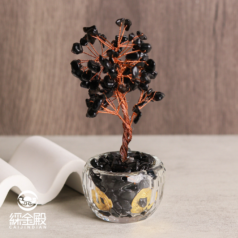黑曜石-招財聚富琉璃水晶發財樹｜過爐加持｜招財樹｜正能量｜財運【綵金殿】
