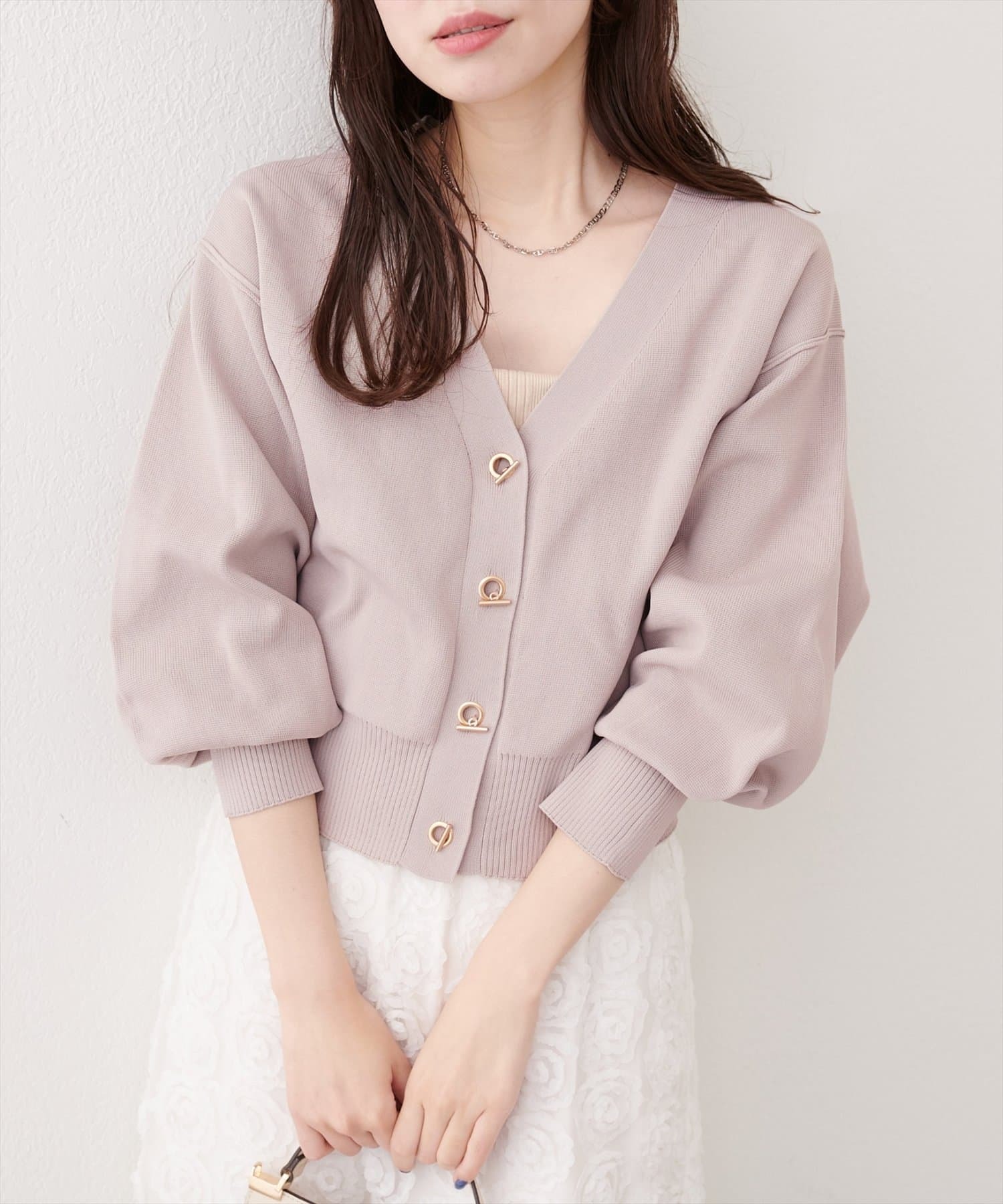 natural couture(ナチュラルクチュール)  【WEB限定】プチプラハトメバー釦カーデ灰褐色（0352050800）