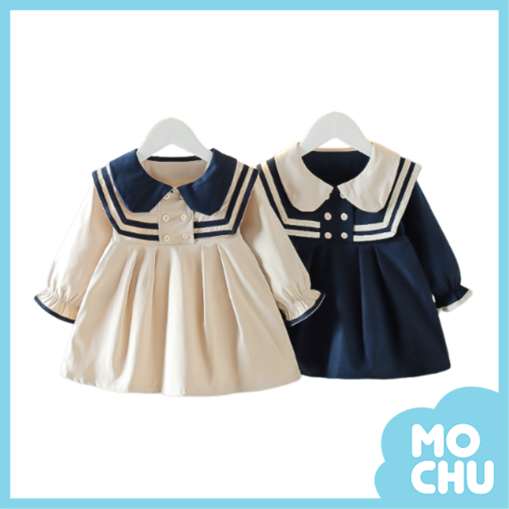 海軍風雙色長袖洋裝(二色)