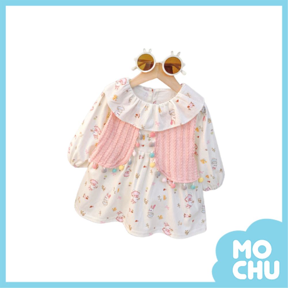 小兔彩球假兩件長袖洋裝(二色)