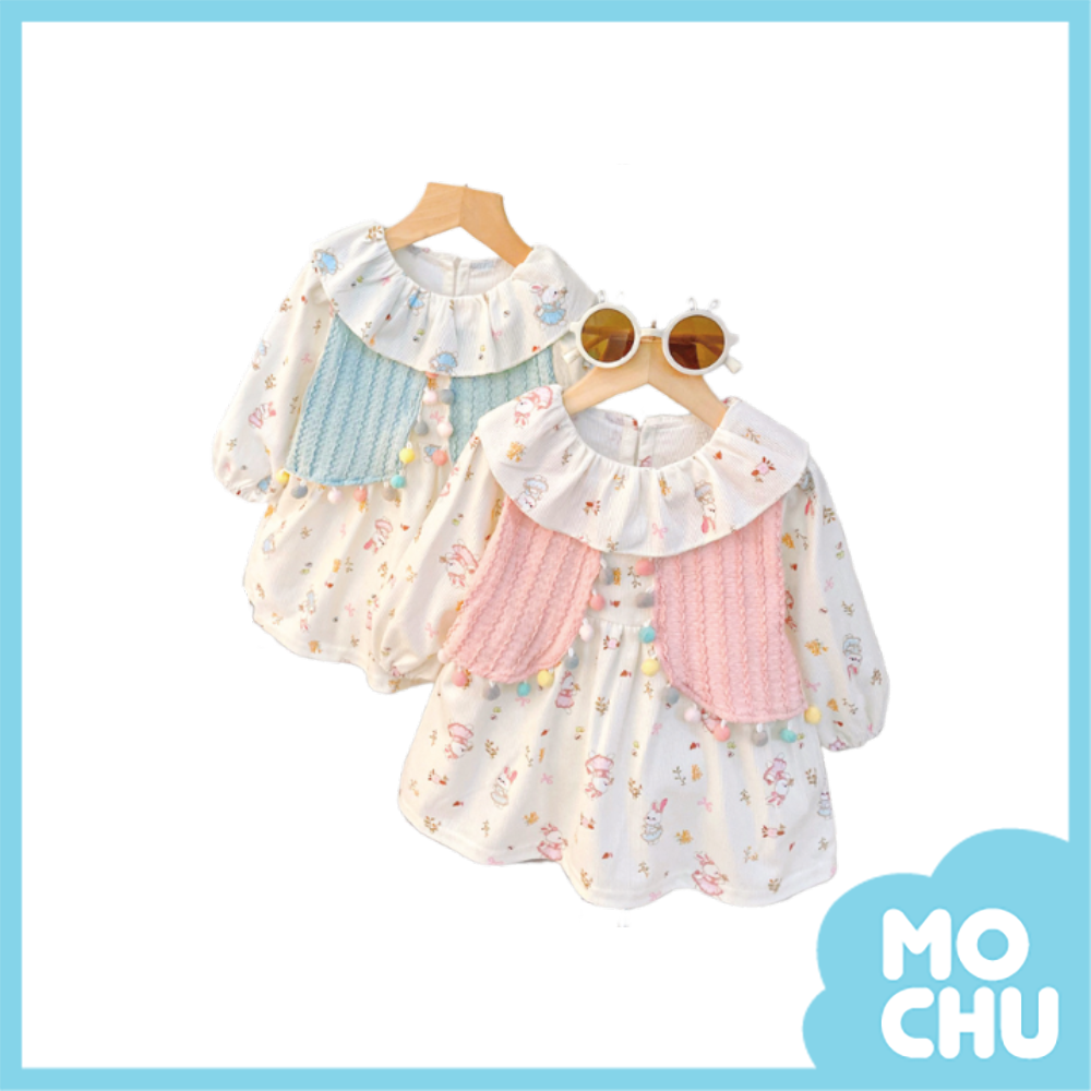 小兔彩球假兩件長袖洋裝(二色)