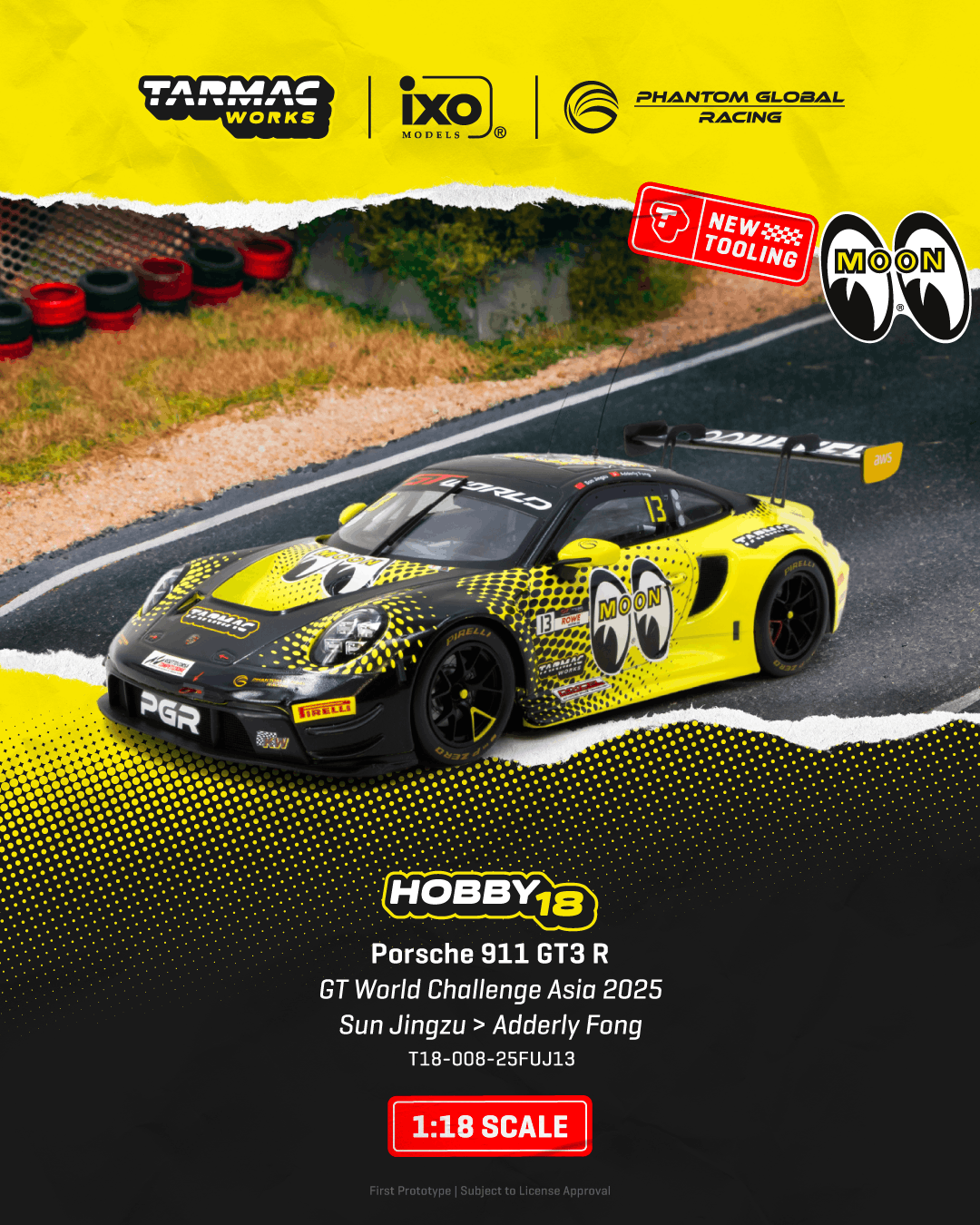 PO-$851 * TARMAC * 1:18 Porsche 911 GT3 R GT World Challenge Asia 2025 Phantom Global Racing Sun Jingzu / Adderly Fong