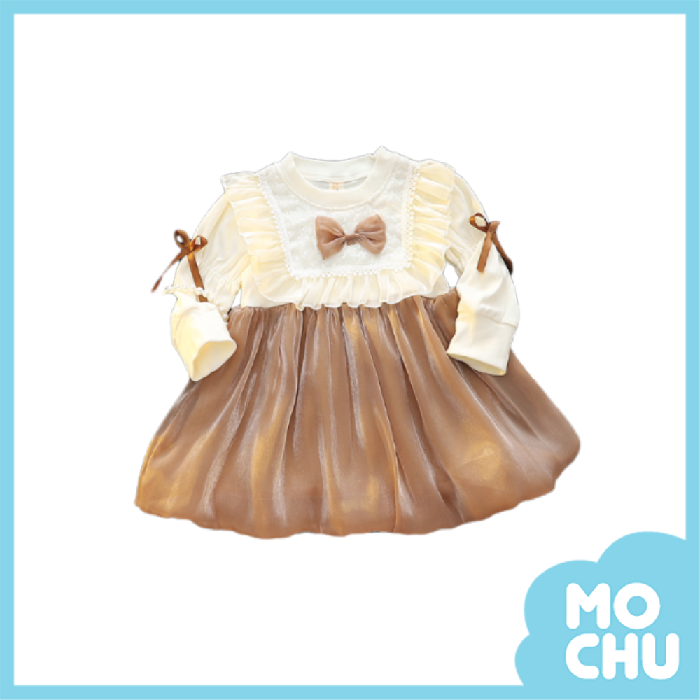 蝴蝶結亮片方領長袖洋裝(三色)