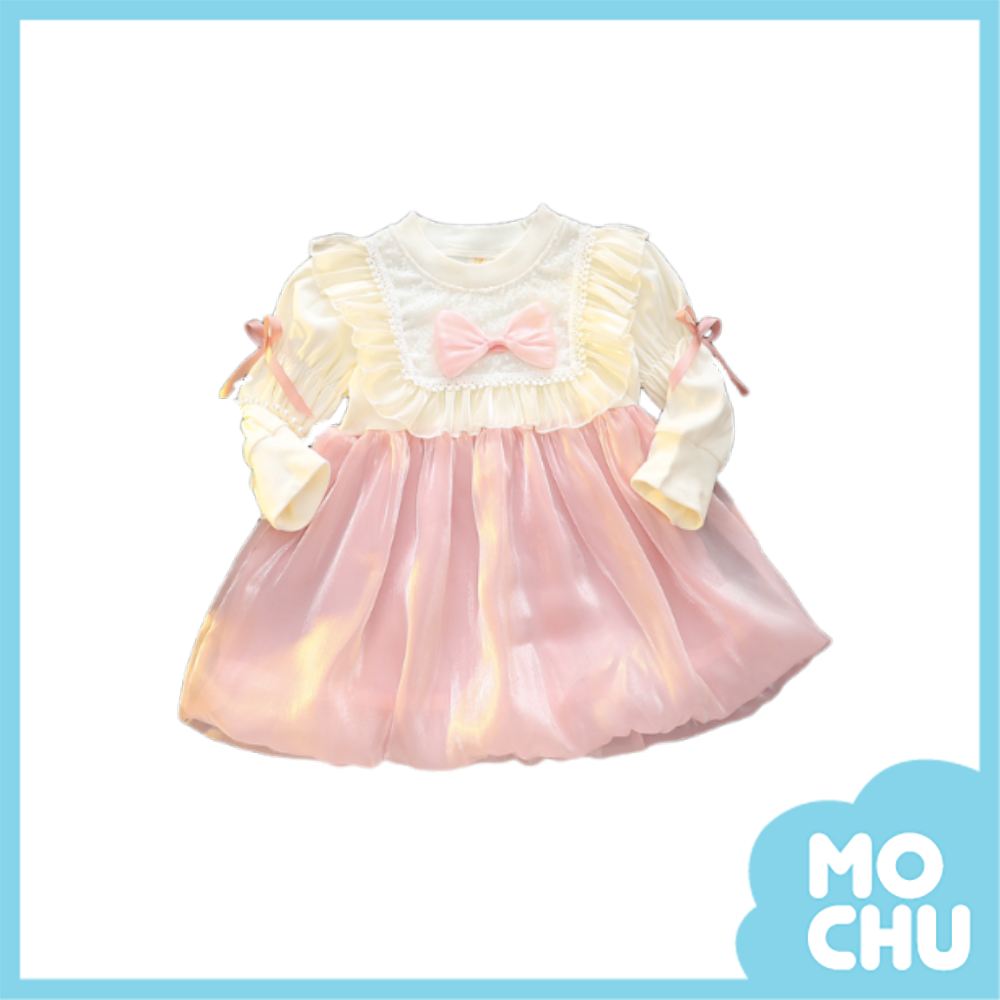 蝴蝶結亮片方領長袖洋裝(三色)