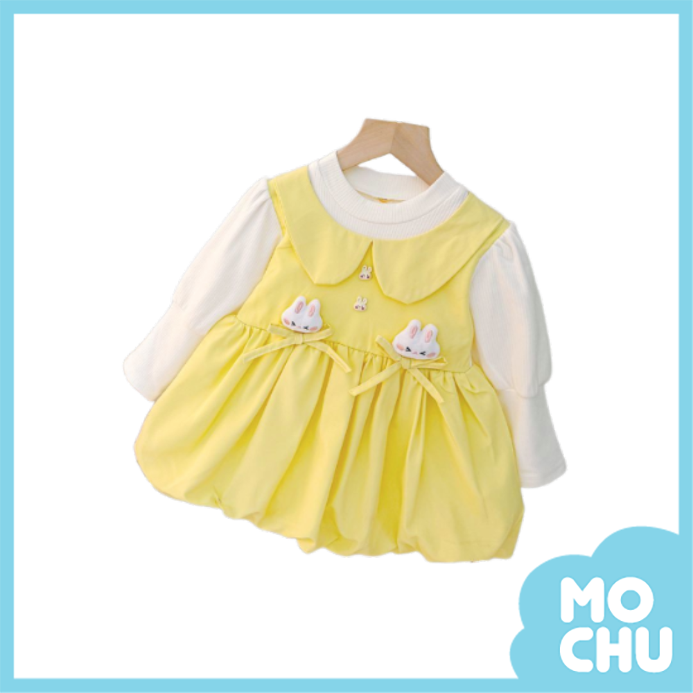 眨眼小兔假兩件長袖洋裝(三色)