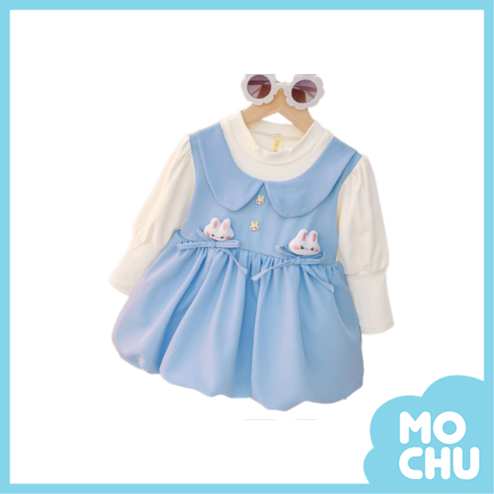 眨眼小兔假兩件長袖洋裝(三色)