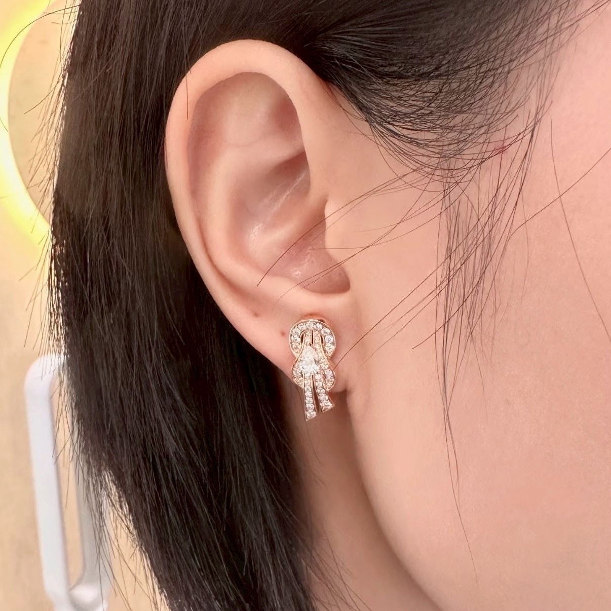 18k Fr”Chance infinie八字鑽無限來財滿鑽高奢定製耳釘