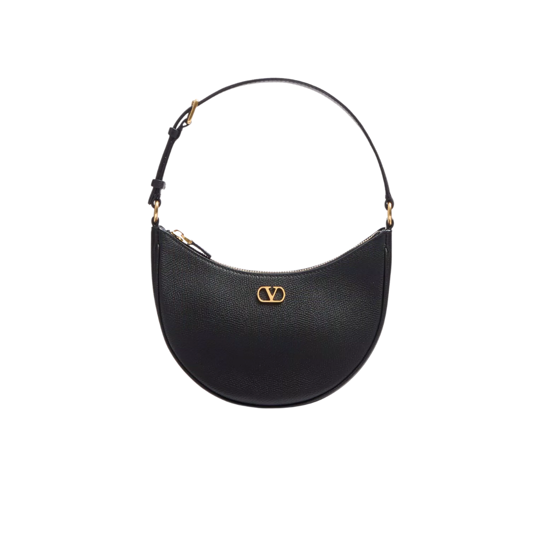 1FF0101-327 [VALENTINO GARAVANI] Vlogo Signature Mini Hobo Bag In Grainy Calfskin Black (SS26) # (B-EU-E)