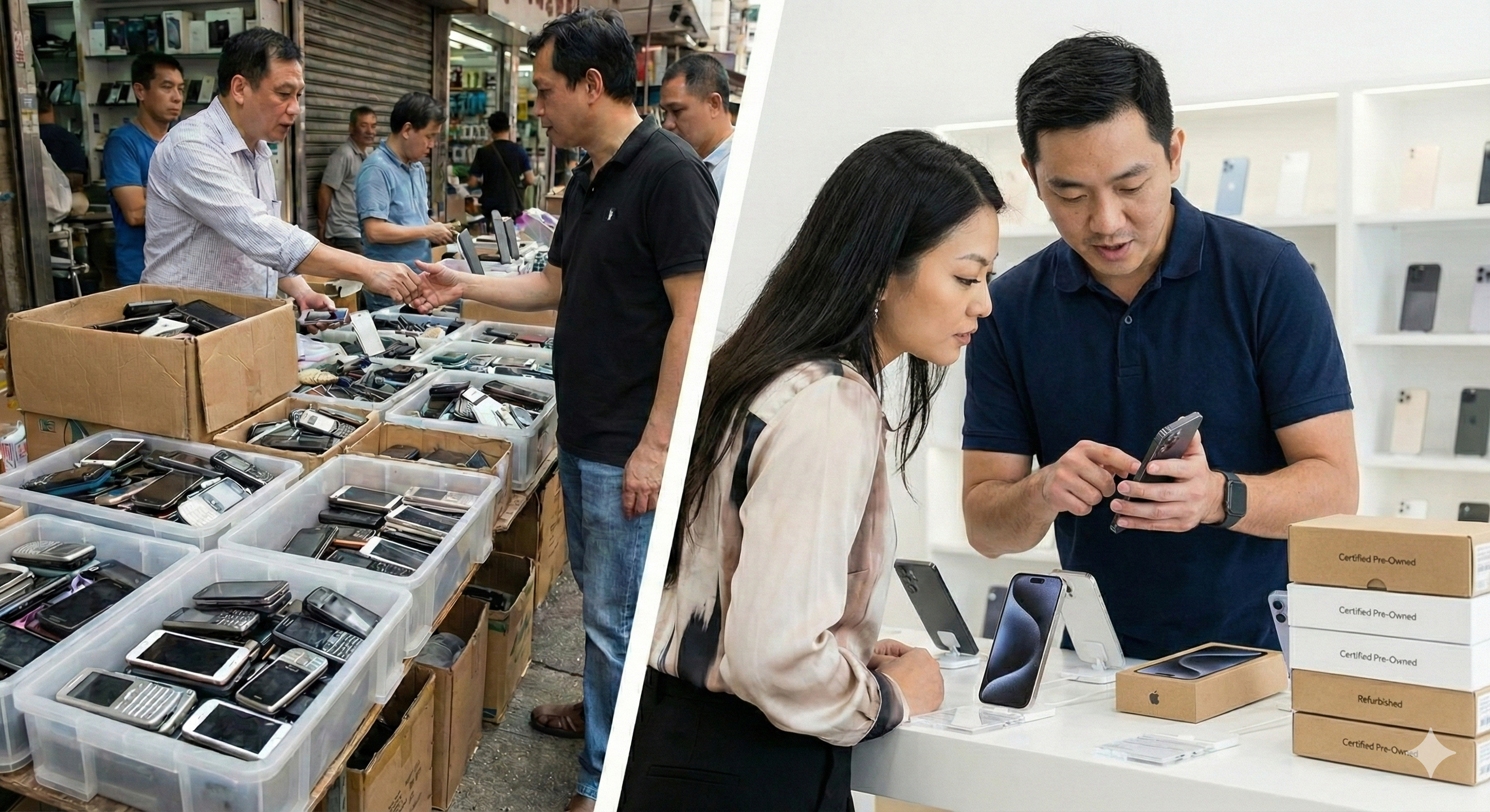 二手機交易從過去以民間店家或私人交易為主的「路邊小店經濟」，也轉向由 品牌業者與通路平台主導的認證式交易體系